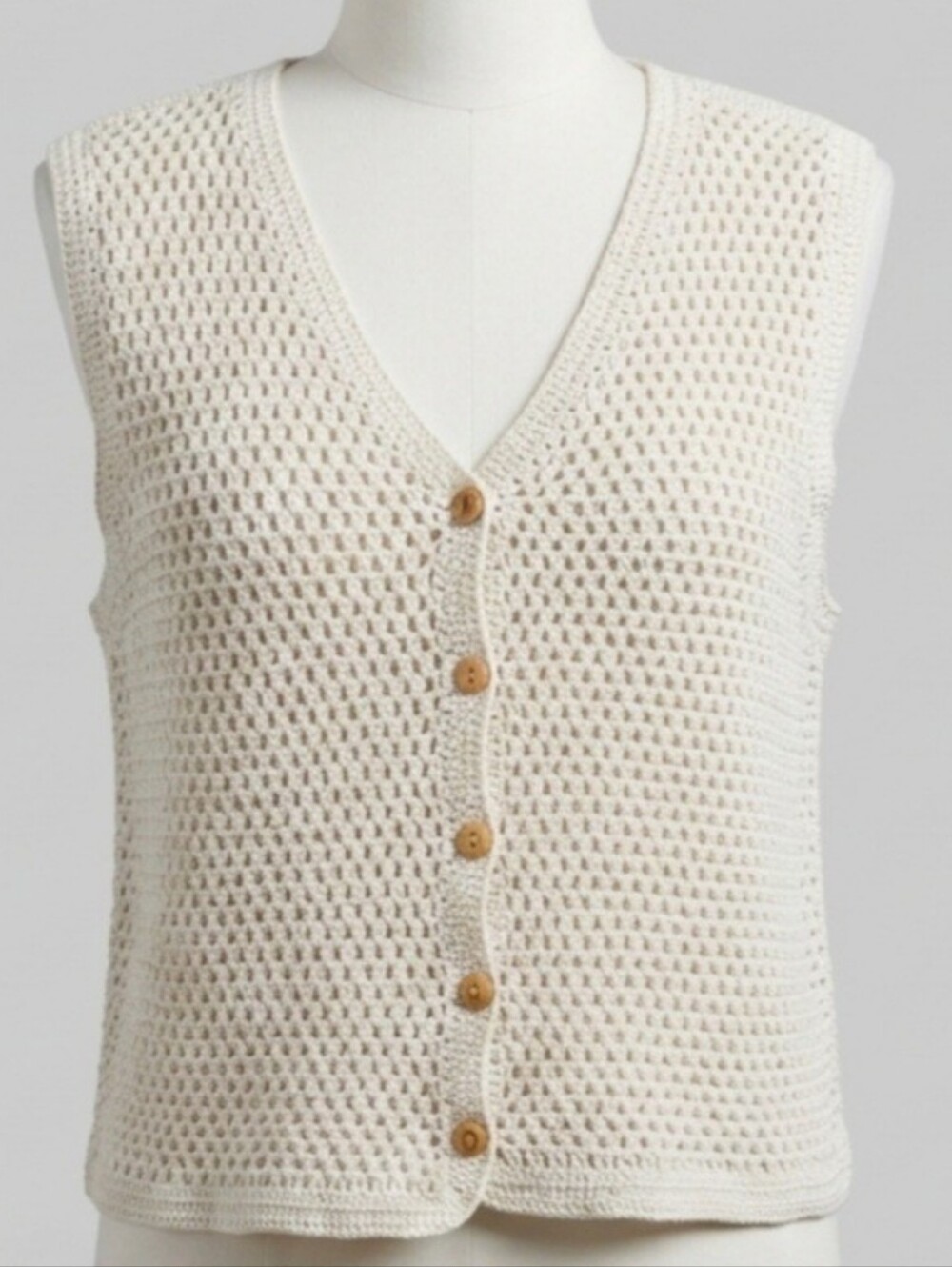 Vintage Old Navy Cream Crochet Knit Button Up Vest XL